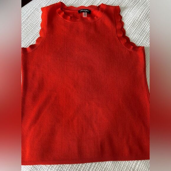 Cable & Gauge Women’s Orange Scalloped Tank Top Rayon Blend Size Large - Picture 8 of 10